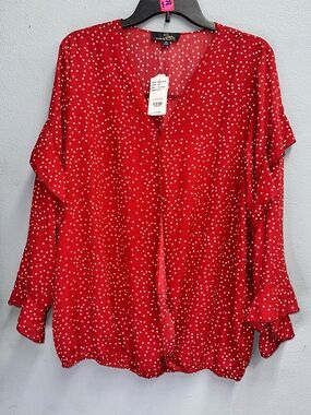 Suzanne Betro Red Polka Dot V-Neck Blouse